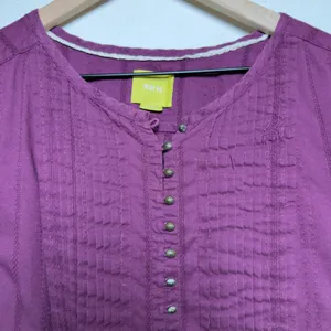 Anthropologie Maeve Women 100% Cotton Blouse L Purple Gelise Pintuck Military thumbnail 2