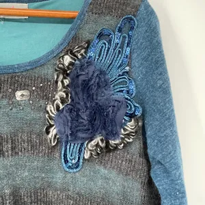 Pretty Angel Dress Long Sleeve Tiered Blue Gray Knit Embellished‎ Size M Fairy thumbnail 3