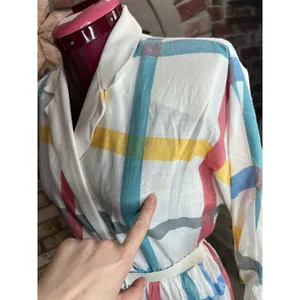 Dress Windowpane plaid shirt dress red blue yellow thumbnail 12