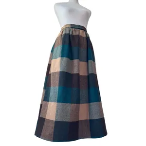 Vintage ‘80s Shelly’s Tall American Beauty Brown & Teal Wool A-Line Midi Skirt thumbnail 3