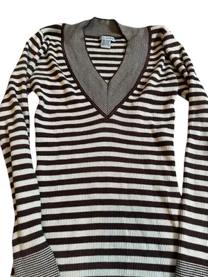 Body Central Y2K Brown Striped Fitted Sweater Top Bella Swan Twilightcore Grunge Fall Vibes thumbnail 2