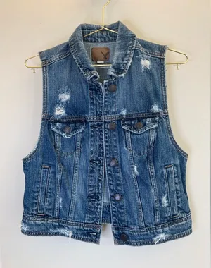 American Eagle Y2K Distressed Denim Vest Medium‎ 2008 thumbnail 1