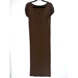 Ralph Lauren Maxi Dress Womens‎ XS Brown Modal Wool Cap Sleeve Minimalist thumbnail 2