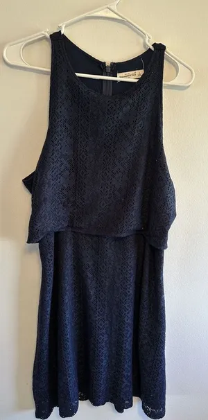 Abercrombie & Fitch Size L Blue Eyelet Dress Lace‎ thumbnail 1