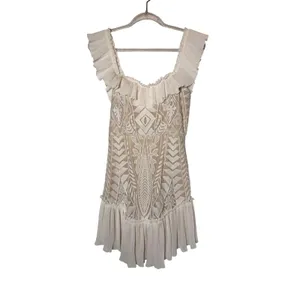 Saints + Secrets White Lace Dress Ruffled Off the Shoulder thumbnail 2