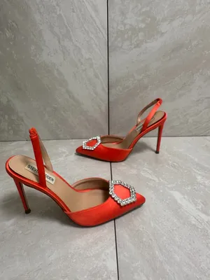 Steve Madden Vionnet orange satin rhinestone slingback stiletto pumps 6M thumbnail 4