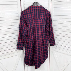 Zara Plaid Beaded Collar Oversized Pullover‎ Tunic Shirt Dress Red Blue XS thumbnail 11