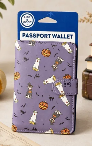 Life Is Good Halloween Passport Wallet Dogs Ghosts Pumpkins Purple NWT thumbnail 1
