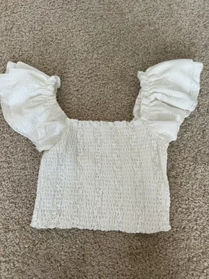 ASTR Smocked Flutter Gauze Top in White thumbnail 3