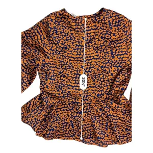 Lulu's C173T Color Me‎ Wild Cheetah Print Peplum Blouse SMALL Orange Retro thumbnail 8