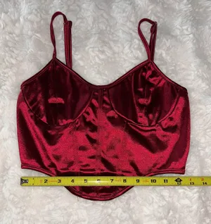 NWOT Red Curved Hem Satin Cami Crop Top thumbnail 2