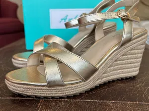 Ankis Metallic Gold Crisscross Straps Ankle Buckle Espadrille-Style Wedge Sandal thumbnail 6