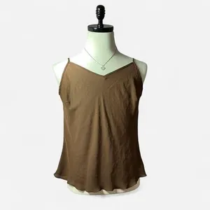 Notations Minimalist V-Neck Camisole Tank Women S Brown Adjustable Straps Silky thumbnail 3
