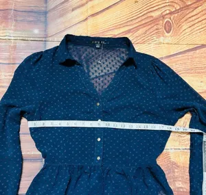 Women’s Long Sleeve Sheer Button Down Blouse Navy Size Large thumbnail 2