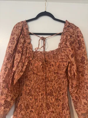 Free People Rust Floral Smocked Mini Dress thumbnail 6