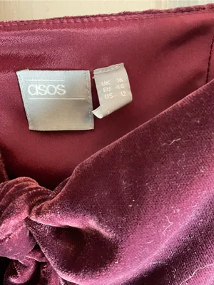 ASOS Velvet Tie-Front Puff Sleeve Mini Dress Plum Burgundy Size 12 thumbnail 6