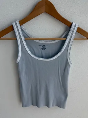 Brandy Melville light Blue Ribbed Contrast Trim Tank Top 100% Cotton thumbnail 2