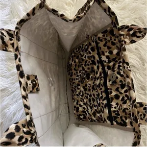 Leopard Animal Print "Wild & Free" Canvas Tote Bag w/ Inner Pockets 12in thumbnail 3