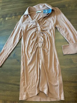 Abercrombie & Fitch Dress Ruched Knit Shirt Dress Medium Long Sleeve Button NWT thumbnail 2