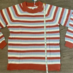 Pastel Stripe Pointelle Lightweight Knit Sweater Coastal Grandma Boho Size M NWT thumbnail 7