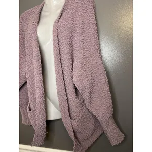 MEROKEETY Sweater Womens Medium Purple Popcorn Knit Open Front Cozy Cardigan thumbnail 3