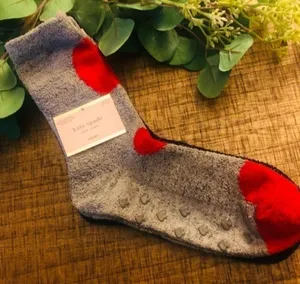 Kate Spade New York Fuzzy Heart Socks 2-Pack Gray Red Non-Slip NWT thumbnail 1