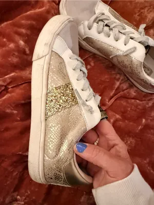 Vintage Havana Kate Gold Snakeskin with Glitter Neutral Lace Up Cssual Sneaker thumbnail 5