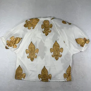 STARK X White Gold Fleur de Lis Metallic Cotton Button Front Blouse Small thumbnail 7
