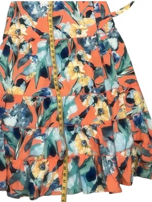 NWT Luxxel Floral Tropical Tiered Maxi Skirt Coral Blue Size Small thumbnail 5