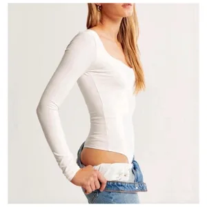 Abercrombie & Fitch Bodysuit Womens Small White Sweetheart Neck Long Sleeve NWT thumbnail 2