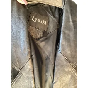 Learsi Vintage Black Leather Trench Coat Longline Belted Jacket Large thumbnail 2