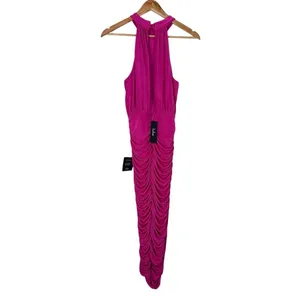 NWT Lulus Always Remarkable Fuchsia Pink Ruched Halter Midi Dress Glam Size XS thumbnail 5