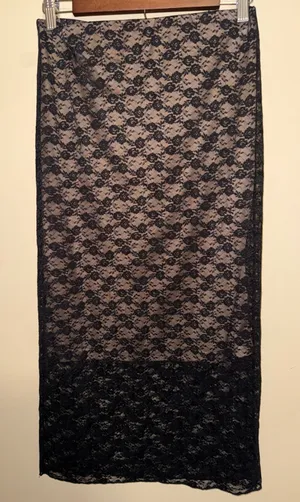 Hem & Thread NWT Women Black Floral Lace Midi Skirt Tan Lining M Whimsigoth thumbnail 1