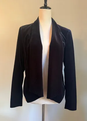 Kasper Black Velvet Open Blazer Draped Shawl Collar Jacket s office boho whimsi thumbnail 1