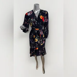 Amour Vert Washable Silk Elma Provence Floral Wrap Long Sleeve Midi Dress M thumbnail 6