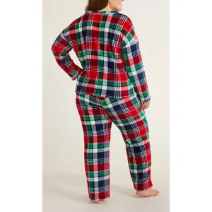Joyspun Womens Pajama Set 3X Navy Water Red Green Plaid Plush 2 Piece Cozy PJs thumbnail 3