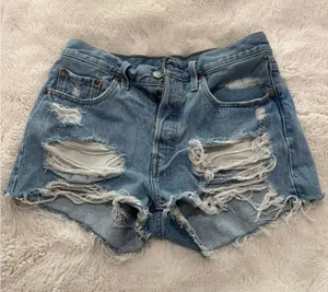 Levi's Light Blue Ripped Denim Shorts thumbnail 1