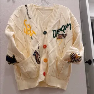 Ebossy Patchwork Cardigan Sweater Yellow Size M thumbnail 1