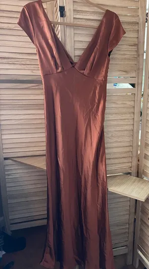 Women's Rust Satin V-Neck Evening Dress Medium NWT thumbnail 1