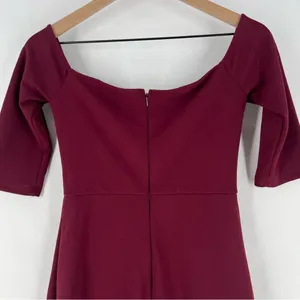 Lulus Burgundy Stretch Crepe‎ Off The Shoulder 3/4 Sleeve Faux Wrap Midi Dress thumbnail 10