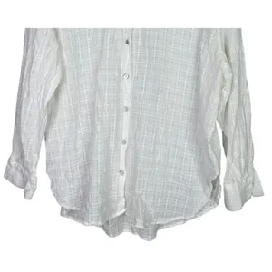 Zara Relaxed Lightweight Fit Cotton Button Down Collar Shirt Long Sleeve M White thumbnail 4