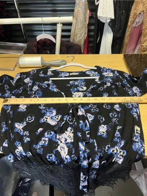 Free People‎ Black and Blue Floral Tie-Front Bodysuit thumbnail 14