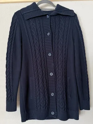 ⁠L.L. Bean 100% Cotton Cable Knit Long Button Front Cardigan Sweater Navy M REG⁠ thumbnail 1