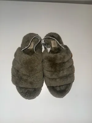 UGG Olive Green Fluff Yeah Slide Shearling Slingback size 8 thumbnail 7