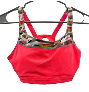 Fabletics Hot Pink & Multicolor Abstract Print Hook & Eye Sports Bra‎ Sz M thumbnail 1
