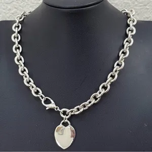 Unsigned Silver-tone Chunky Chain Heart Pendant “G” Stamped 16” Necklace 55g. thumbnail 3
