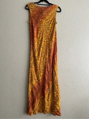 Vintage Gabrielle Orange Brown Paisley Sleeveless Maxi Dress Bohemian Fall Artsy thumbnail 5