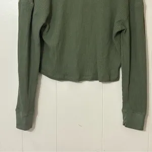 Abercrombie & Fitch SoftAF Waffle Knit Cropped Polo Top Olive Green Size S thumbnail 8