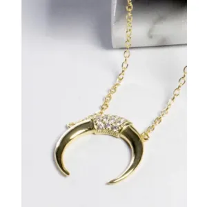 NEW Women's Gold-Plated Crescent Moon Horn Necklace‎ Size 16 + 2” thumbnail 3