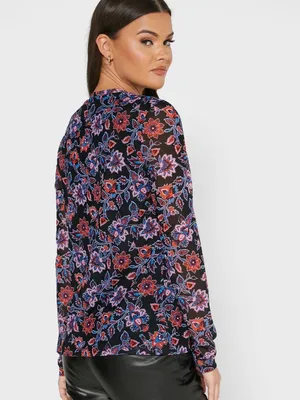 Banana Republic • floral print long sleeve mesh tee knit top blouse black sheer thumbnail 12